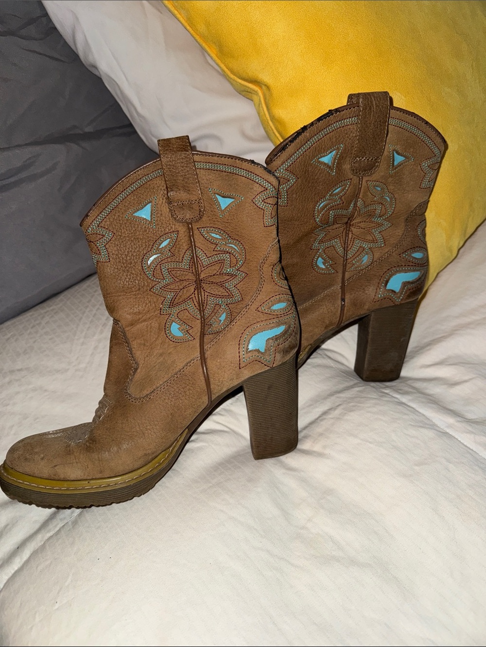 Roper Women’s Brown Suede Western Heeled Ankle Boots with Turquoise Accent